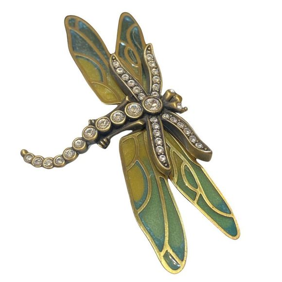 Vintage KJL Kenneth Jay Lane Stained Glass And Rhinestone Dragonfly Broo… - Picture 2 of 12